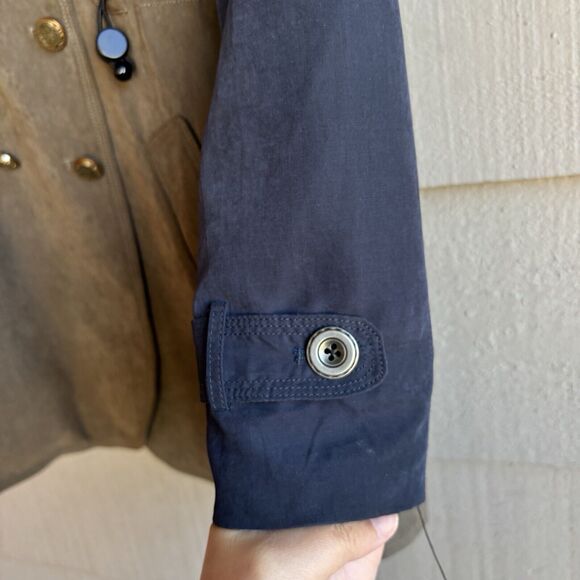 Tribeca Double Breasted Green & Dark Blue Trench Jacket Long Coat Woman Sz M - Picture 7 of 10